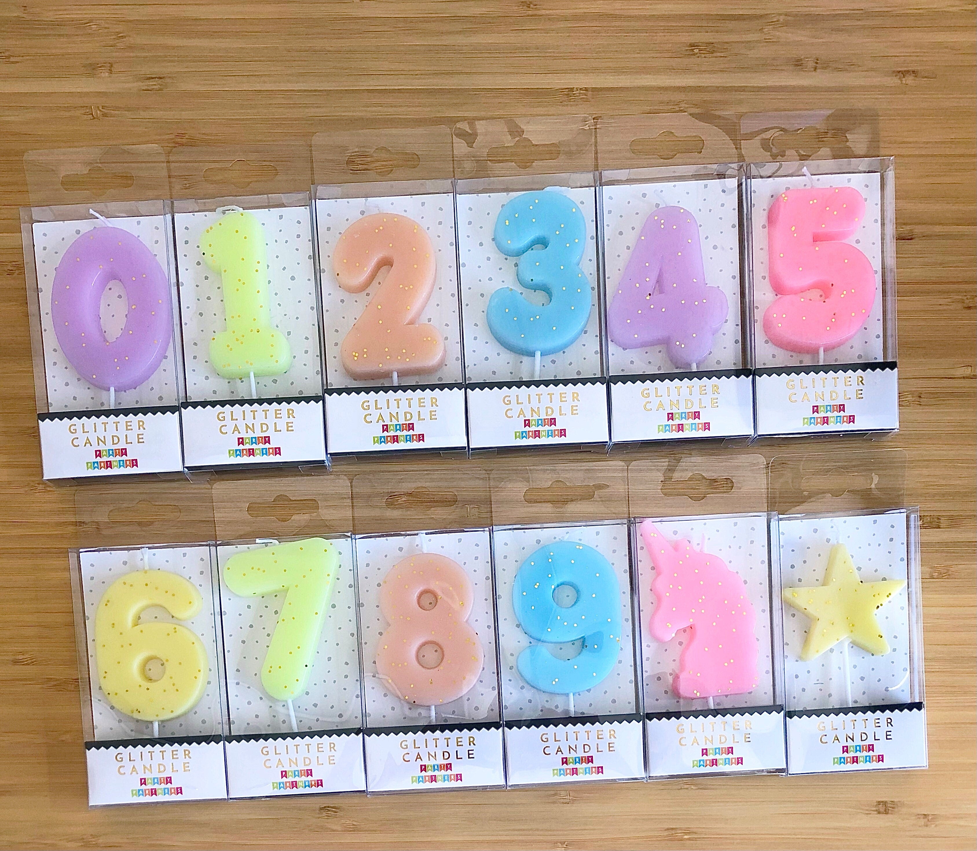 Pastel Glitter Number Candles